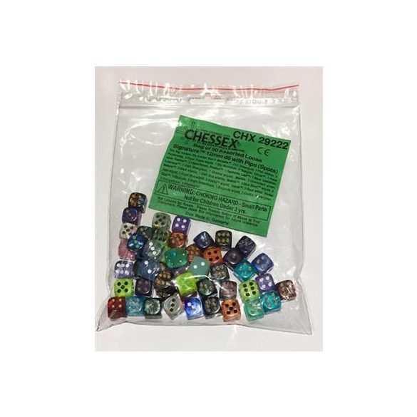 Chessex Signature Bags of 50 Asst. Dice - 12mm d6 w/pips Dice-29222