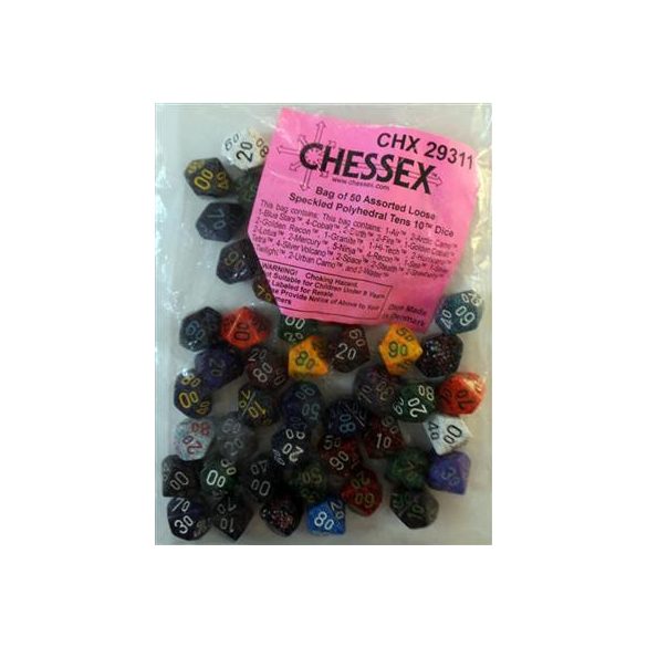 Chessex Speckled Bags of 50 Asst. Dice - Loose Speckled Poly Tens 10 Dice-29311