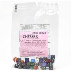 Chessex Speckled Bags of 50 Asst. Dice - Loose Speck. 12mm d6 w/pips Dice-29322