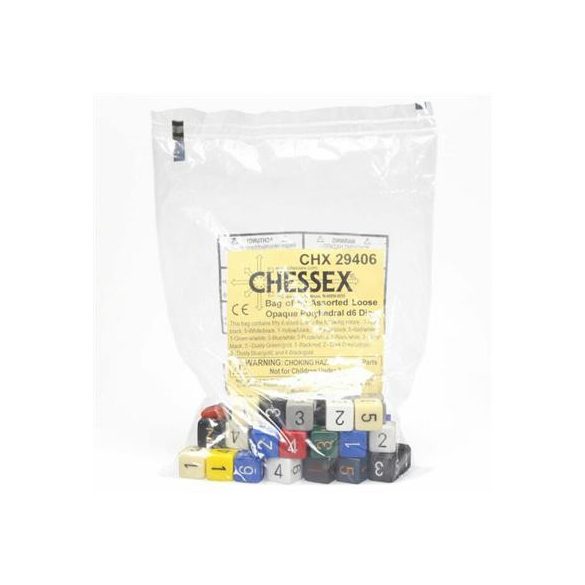 Chessex Opaque Bags of 50 Asst. Dice - Loose Opaque Polyhedral d6 Dice-29406