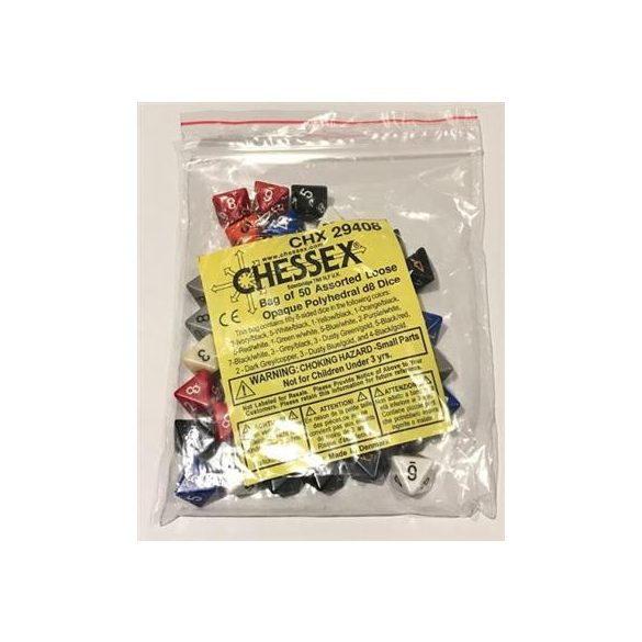 Chessex Opaque Bags of 50 Asst. Dice - Loose Opaque Polyhedral d8 Dice-29408