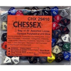 Chessex Opaque Bags of 50 Asst. Dice - Loose Opaque Polyhedral d10 Dice-29410