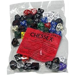 Chessex Opaque Bags of 50 Asst. Dice - Loose Opaque Poly. Tens 10 Dice-29411