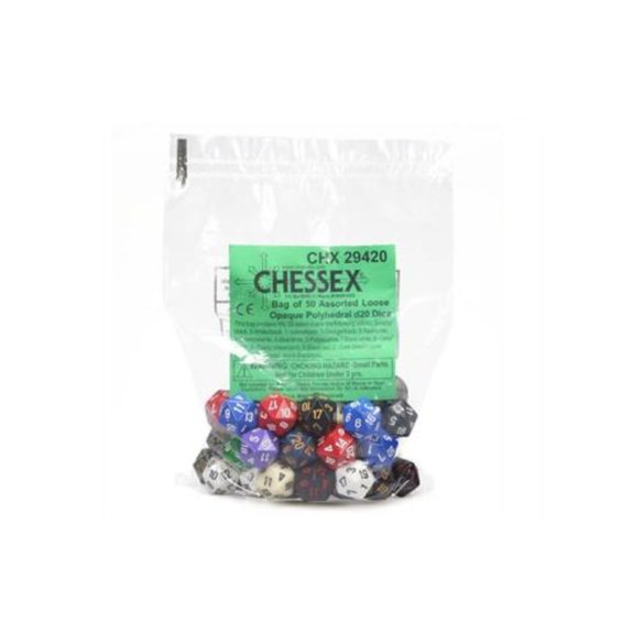 Chessex Opaque Bags of 50 Asst. Dice - Loose Opaque Polyhedral d20 Dice-29420