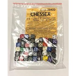 Chessex Opaque Bags of 50 Asst. Dice - Loose Opaque 12mm d6 w/pips Dice-29422