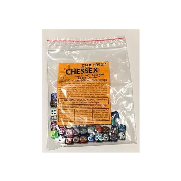 Chessex Gemini Bags of 50 Asst. Dice - Loose Gemini 12mm d6 w/pips Dice-29522