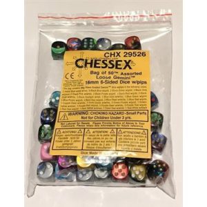 Chessex Gemini Bags of 50 Asst. Dice - Loose Gemini 16mm d6 w/pips Dice-29526