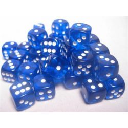 Chessex Translucent 12mm d6 with pips Dice Blocks (36 Dice) - Blue w/white-23806