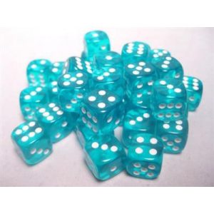 Chessex Translucent 12mm d6 with pips Dice Blocks (36 Dice) - Teal w/white-23815
