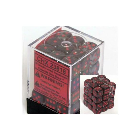 Chessex Translucent 12mm d6 with pips Dice Blocks (36 Dice) - Smoke w/red-23818