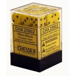 Chessex Opaque 12mm d6 with pips Dice Blocks (36 Dice) - Yellow w/black-25802