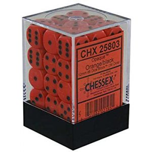 Chessex Opaque 12mm d6 with pips Dice Blocks (36 Dice) - Orange w/black-25803