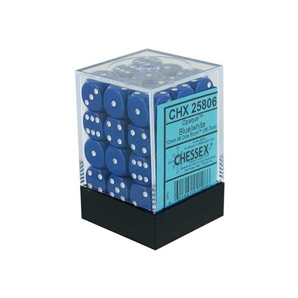 Chessex Opaque 12mm d6 with pips Dice Blocks (36 Dice) - Blue w/white-25806