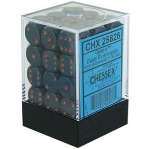 Chessex Opaque 12mm d6 with pips Dice Blocks (36 Dice) - Dusty Blue w/gold-25826