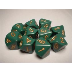 Chessex Opaque Polyhedral Ten d10 Set - Dusty Green/gold-25215