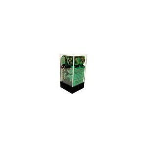 Chessex Gemini 16mm d6 with pips Dice Blocks (12 Dice) - Black-Green w/gold-26639