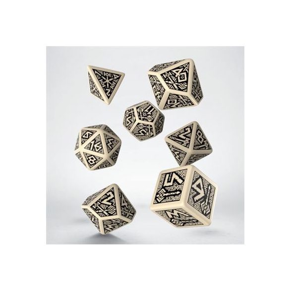 Dwarven Beige & black Dice Set (7)-SDWA01