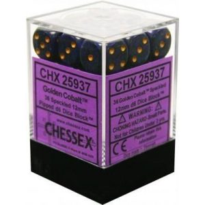Chessex Speckled 12mm d6 Dice Blocks with Pips (36 Dice) - Golden Cobalt-25937