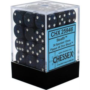 Chessex Speckled 12mm d6 Dice Blocks with Pips (36 Dice) - Stealth-25946