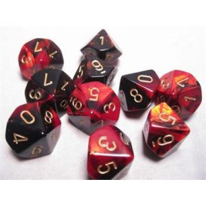 Chessex Gemini Polyhedral Ten d10 Sets - Black-Red w/gold-26233