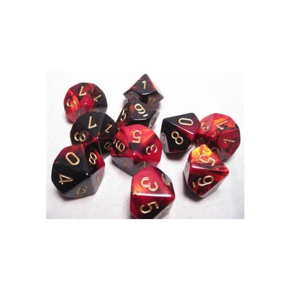 Chessex Gemini Polyhedral Ten d10 Sets - Black-Red w/gold-26233