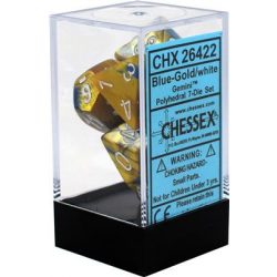 Chessex Gemini Polyhedral 7-Die Set - Blue-Gold w/white-26422
