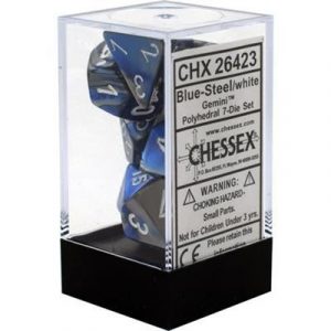 Chessex Gemini Polyhedral 7-Die Set - Blue-Steel w/white-26423