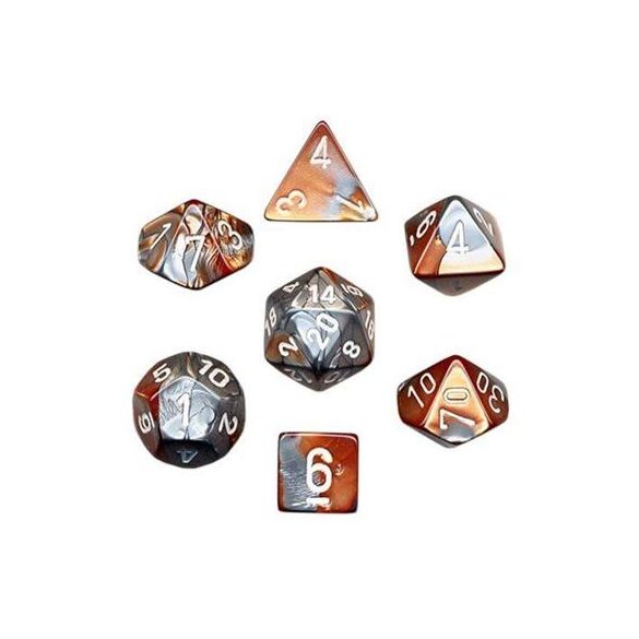 Chessex Gemini Polyhedral 7-Die Set - Copper-Steel w/white-26424