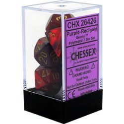 Chessex Gemini Polyhedral 7-Die Set - Purple-Red w/gold-26426