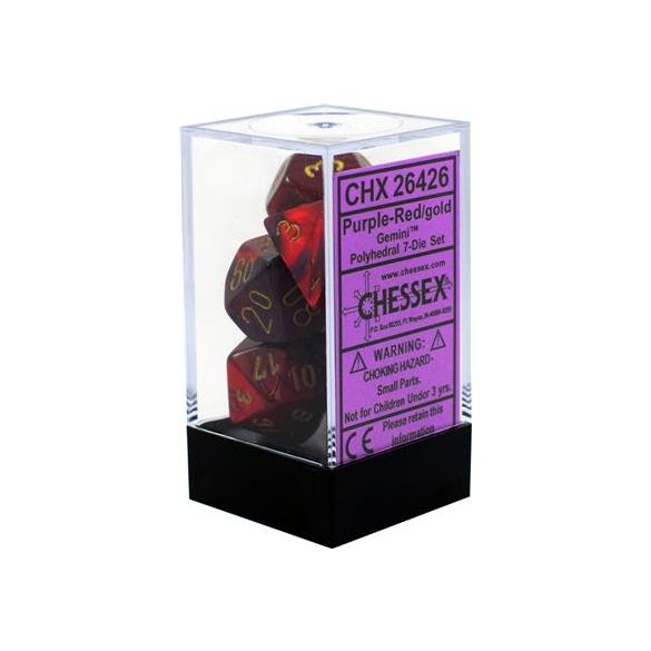 Chessex Gemini Polyhedral 7-Die Set - Purple-Red w/gold-26426