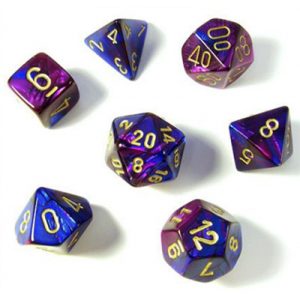 Chessex Gemini Polyhedral 7-Die Set - Blue-Purple w/gold-26428