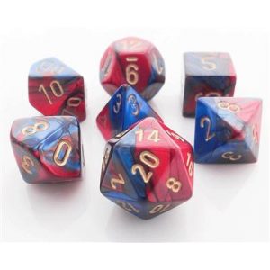 Chessex Gemini Polyhedral 7-Die Set - Blue-Red w/gold-26429