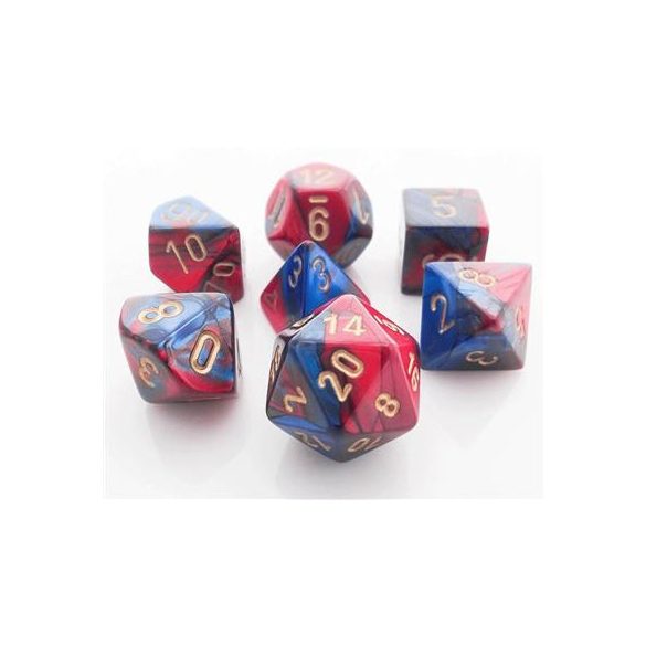 Chessex Gemini Polyhedral 7-Die Set - Blue-Red w/gold-26429