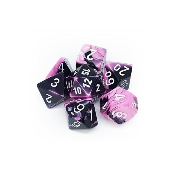 Chessex Gemini Polyhedral 7-Die Set - Black-Pink w/white-26430