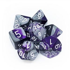 Chessex Gemini Polyhedral 7-Die Set - Purple-Steel w/white-26432