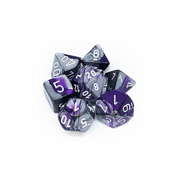 Chessex Gemini Polyhedral 7-Die Set - Purple-Steel w/white-26432
