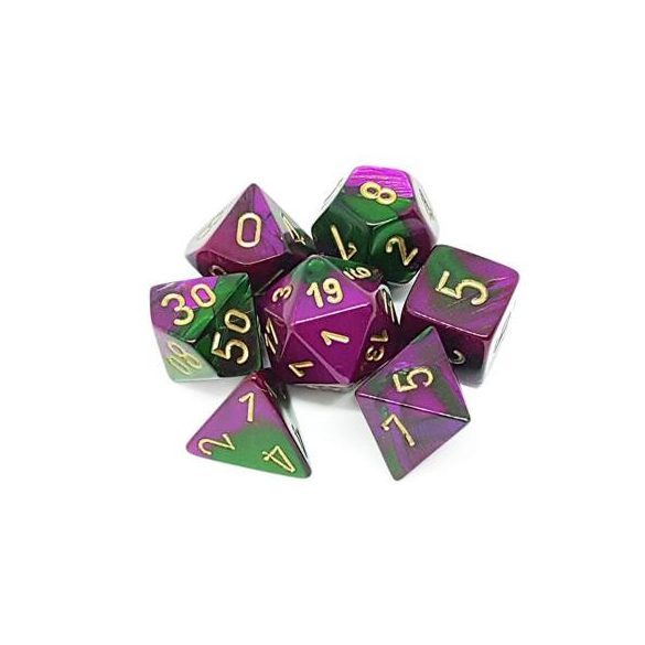 Chessex Gemini Polyhedral 7-Die Set - Green-Purple w/gold-26434
