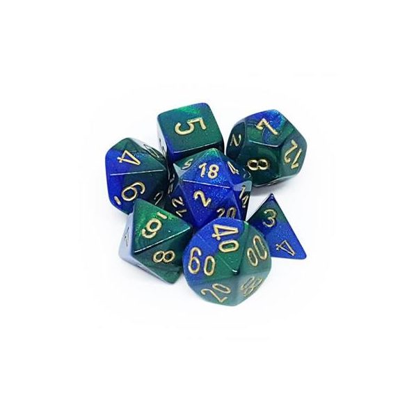 Chessex Gemini Polyhedral 7-Die Set - Blue-Green w/gold-26436