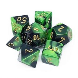 Chessex Gemini Polyhedral 7-Die Set - Black-Green w/gold-26439