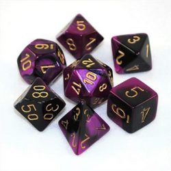 Chessex Gemini Polyhedral 7-Die Set - Black-Purple w/gold-26440