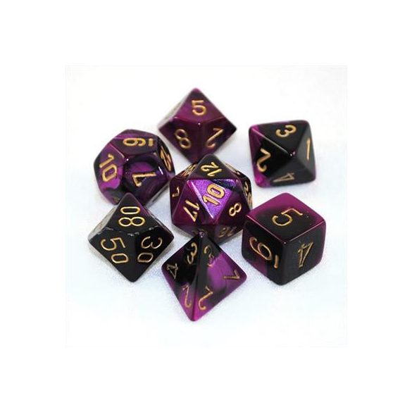 Chessex Gemini Polyhedral 7-Die Set - Black-Purple w/gold-26440