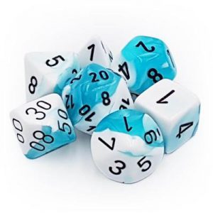 Chessex Gemini Polyhedral 7-Die Set - White-Teal w/black-26444