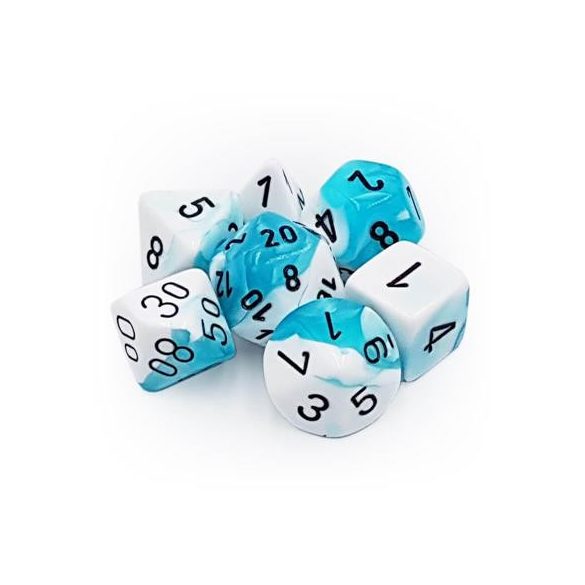 Chessex Gemini Polyhedral 7-Die Set - White-Teal w/black-26444