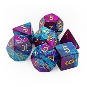 Chessex Gemini Polyhedral 7-Die Set - Purple-Teal w/gold-26449