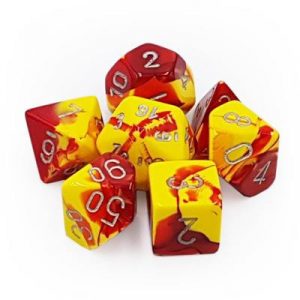 Chessex Gemini Polyhedral 7-Die Set - Red-Yellow w/silver-26450