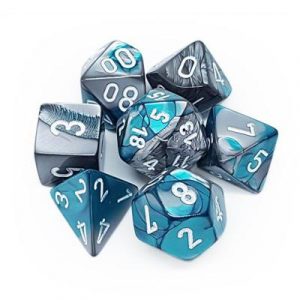 Chessex Gemini Polyhedral 7-Die Set - Steel-Teal w/white-26456