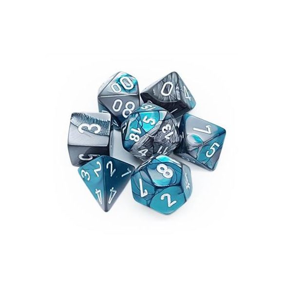 Chessex Gemini Polyhedral 7-Die Set - Steel-Teal w/white-26456