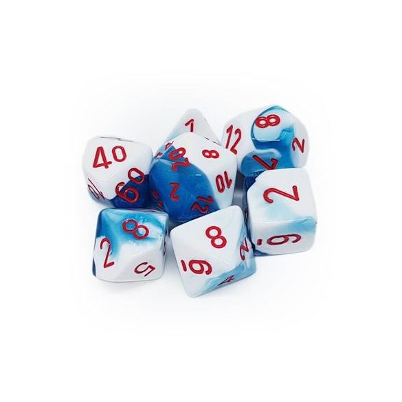 Chessex Gemini Polyhedral 7-Die Set - Astral Blue-White w/red-26457