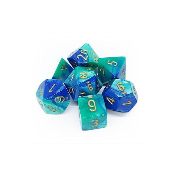 Chessex Gemini Polyhedral 7-Die Set - Blue-Teal w/gold-26459