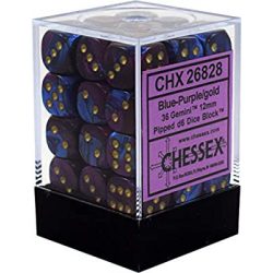 Chessex Gemini 12mm d6 Dice Blocks with pips Dice Blocks (36 Dice) - Blue-Purple w/gold-26828